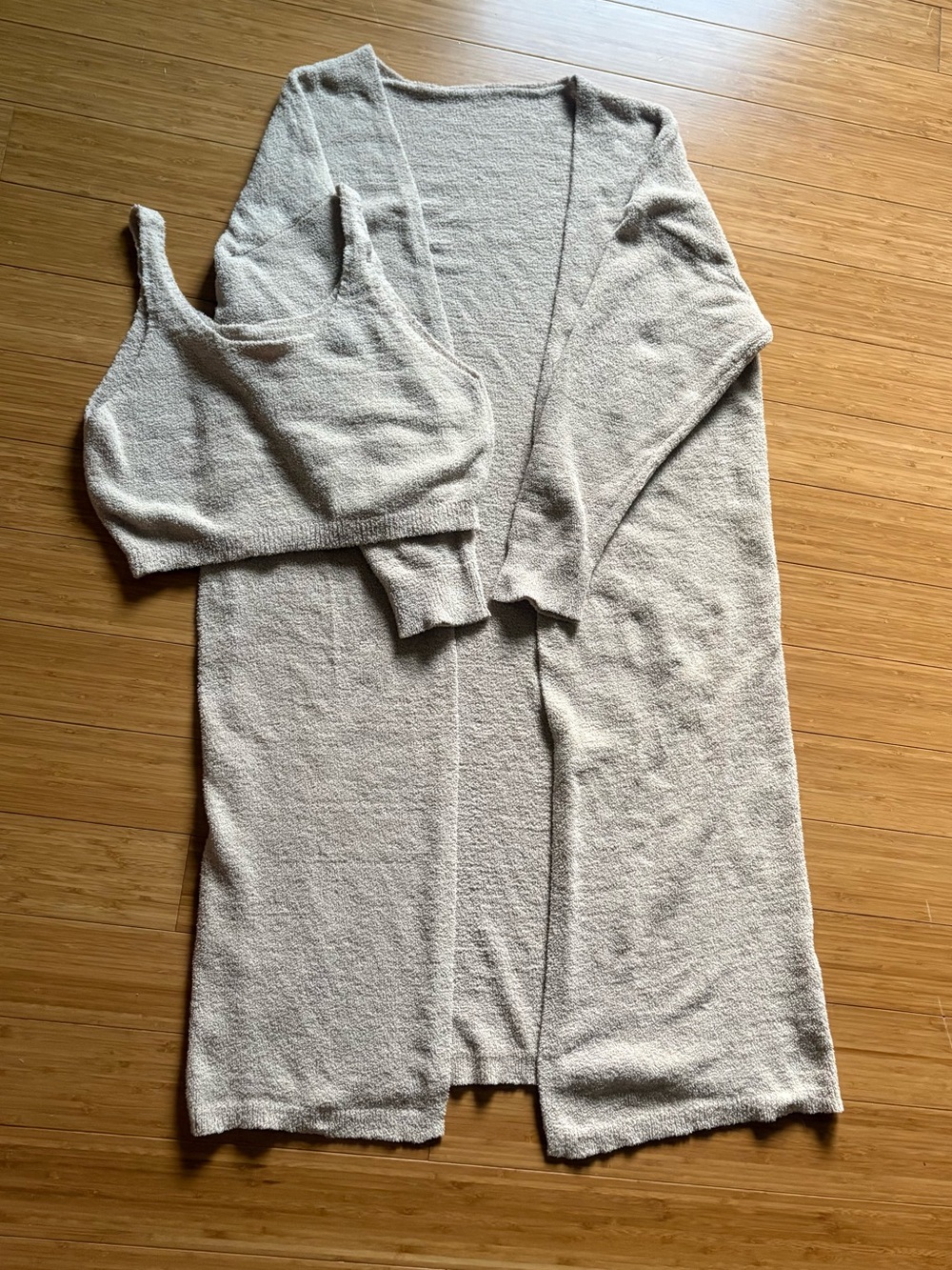 Beige Knit Duster Cardigan-Coatigan with Matching Bralette/Cropped Tank Top